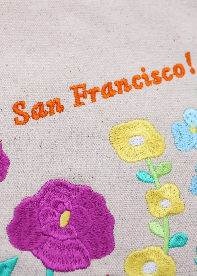 Embroidered San Francisco Flower Tote