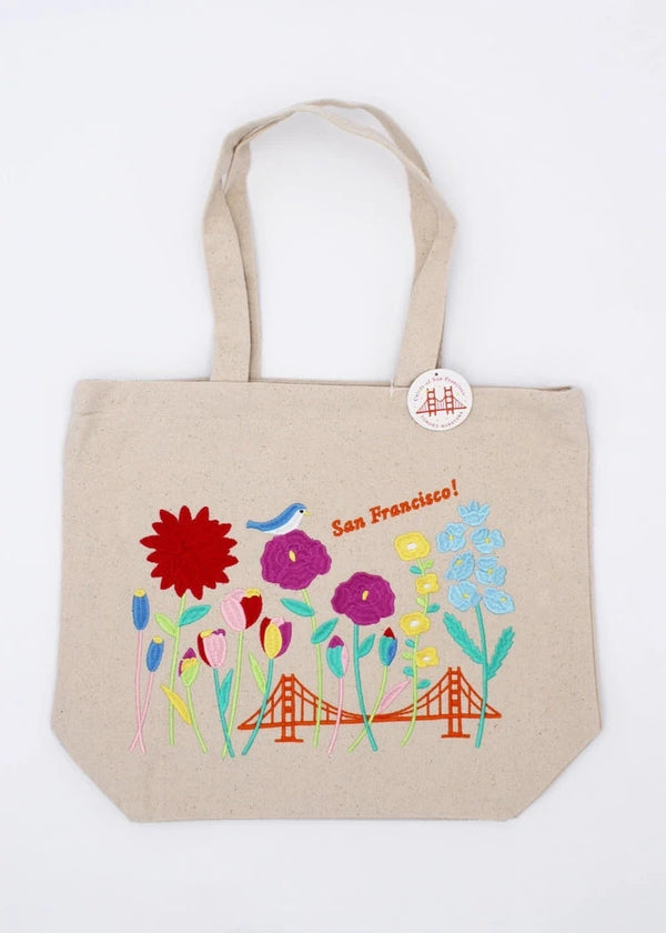 Embroidered San Francisco Flower Tote