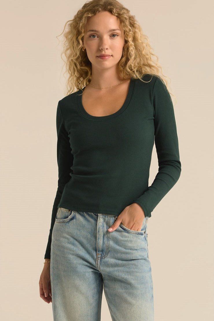 Sirena Rib Long Sleeve Tee - cyprus green
