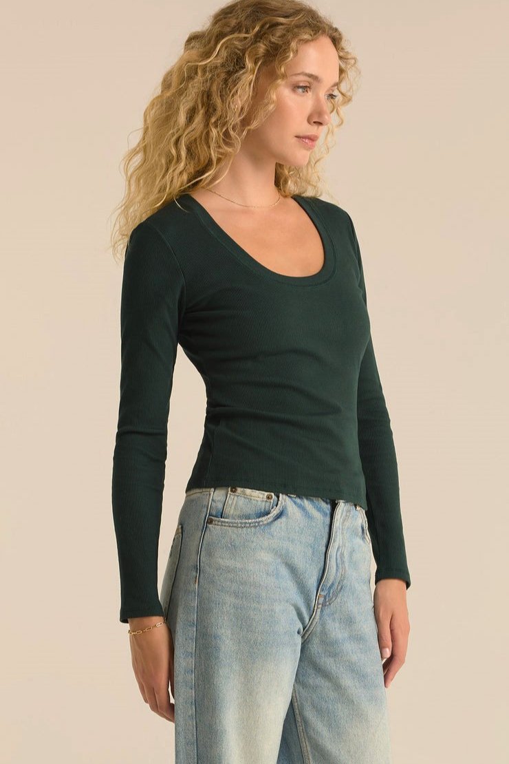 Sirena Rib Long Sleeve Tee - cyprus green