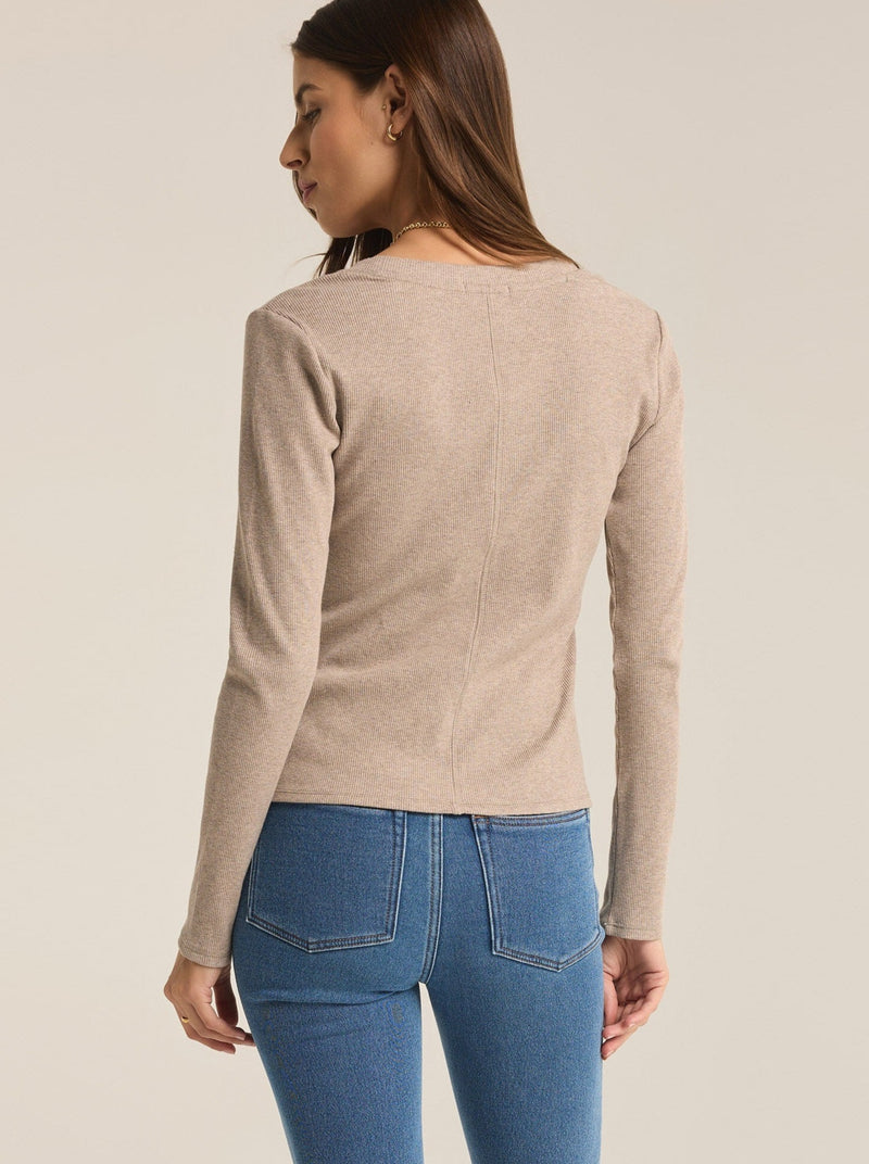 Sirena Rib Long Sleeve Tee - heather taupe