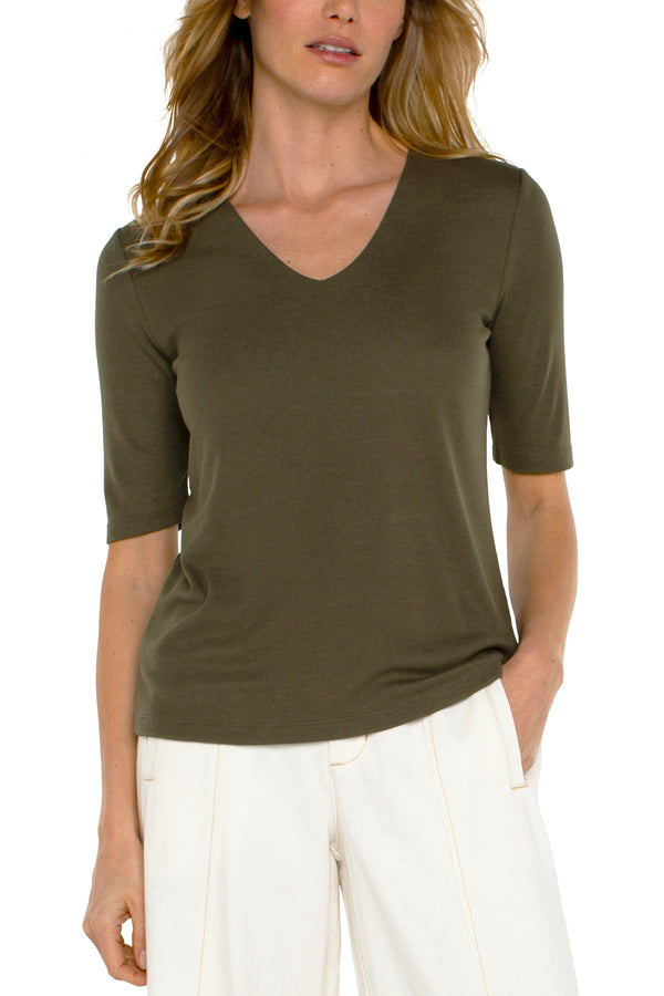 Double Layer V-Neck Rib Knit Top