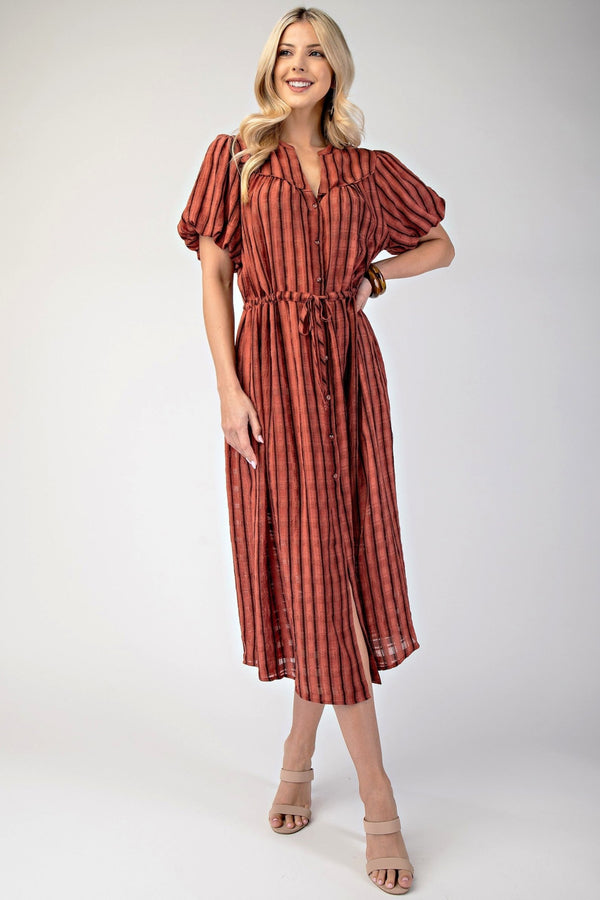 Striped Tie Waist Midi Dress