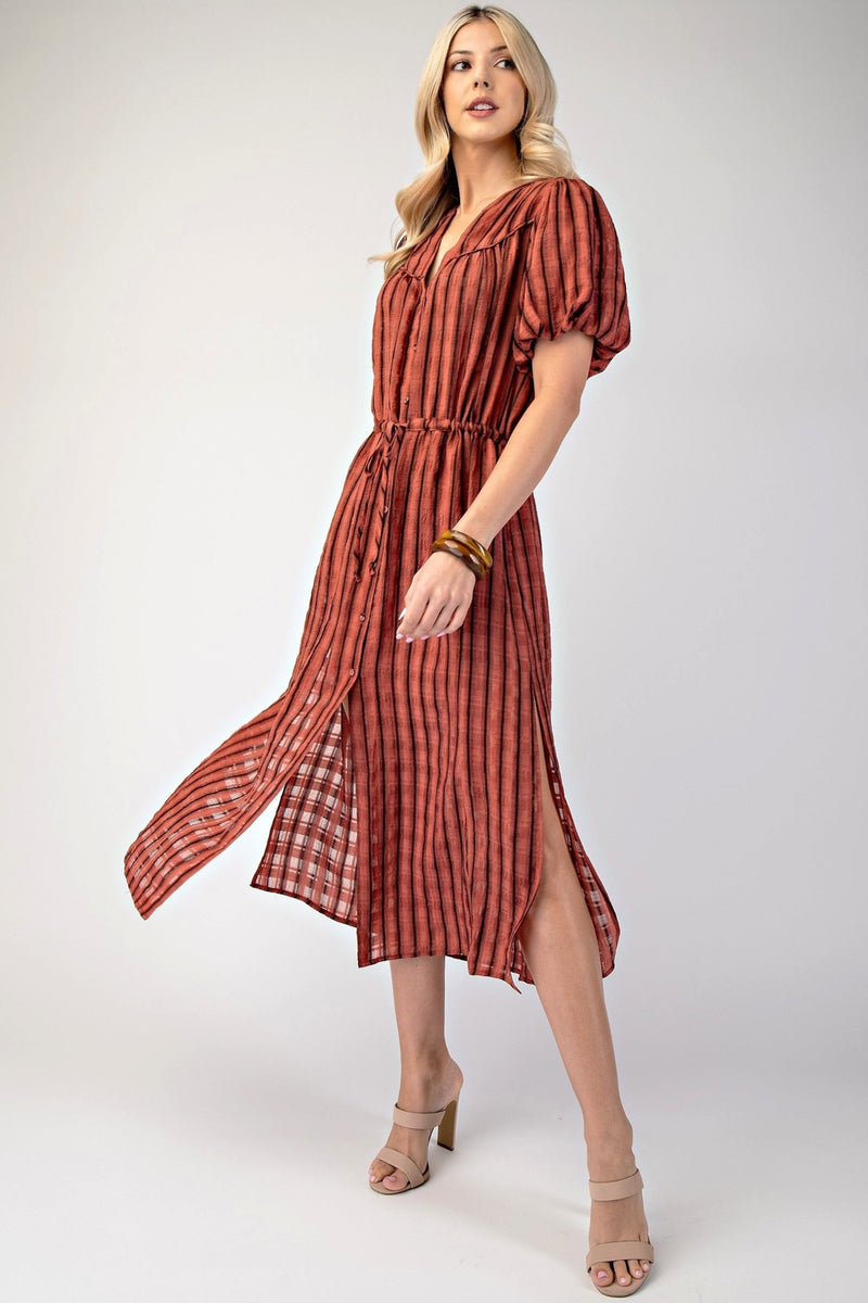 Striped Tie Waist Midi Dress