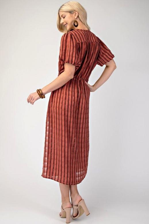 Striped Tie Waist Midi Dress