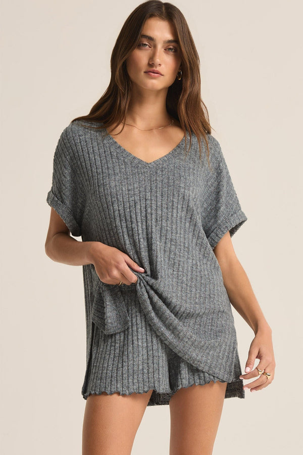 
Dawn Smocked Rib Short - charcoal heather