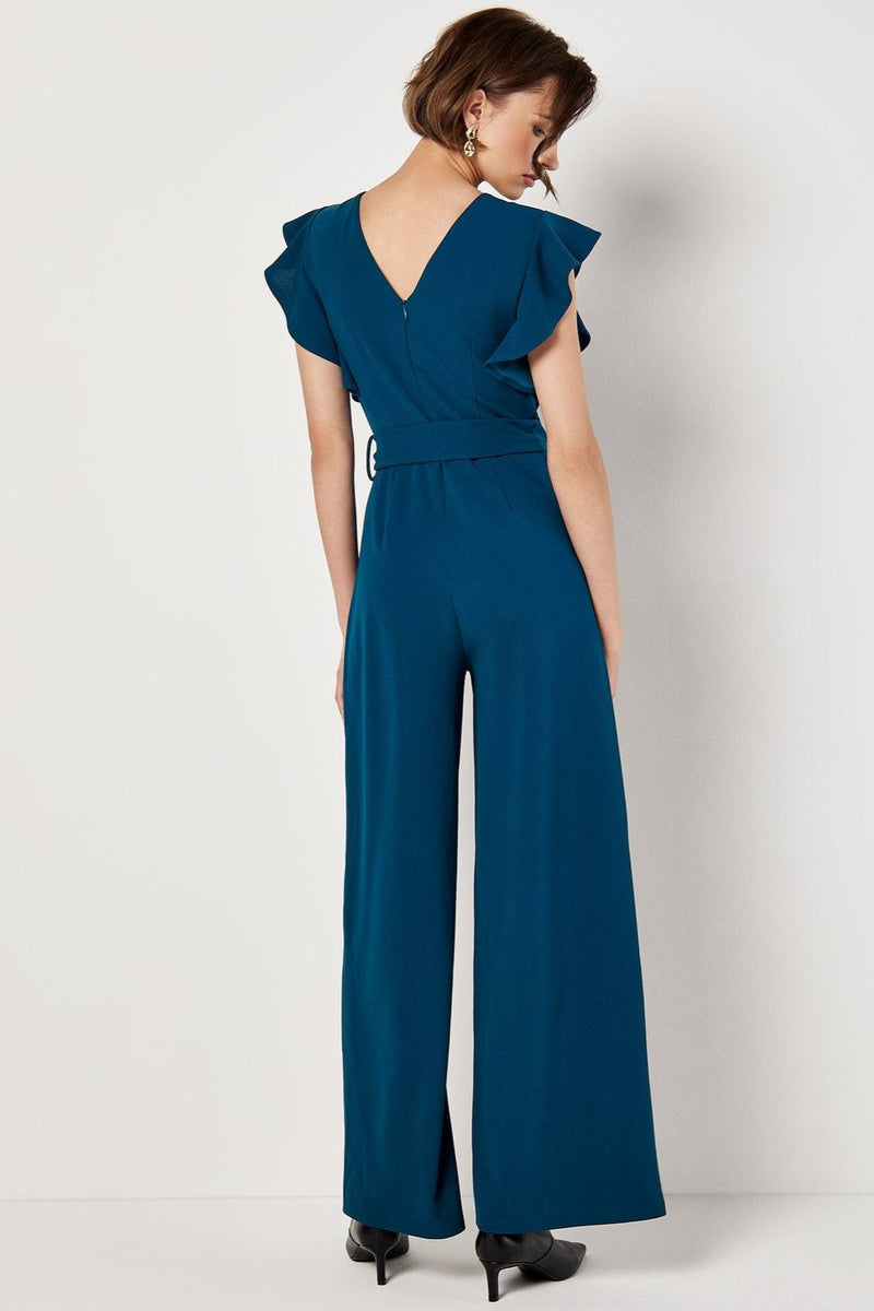 Ruffle Sleeve Jersey Jumpsuit