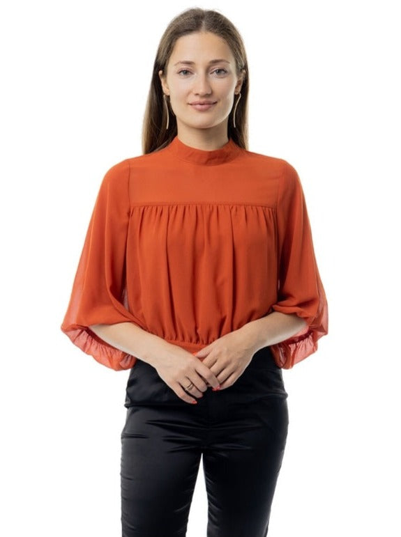High Neck Tie Back Blouse