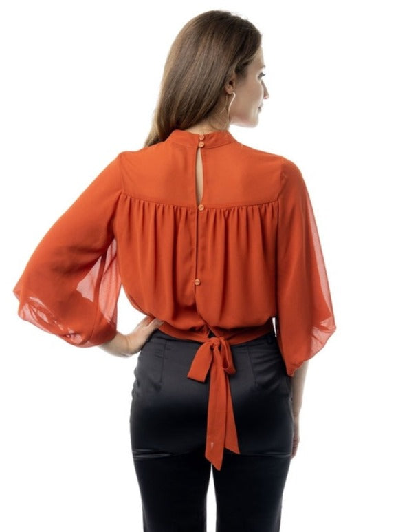 High Neck Tie Back Blouse
