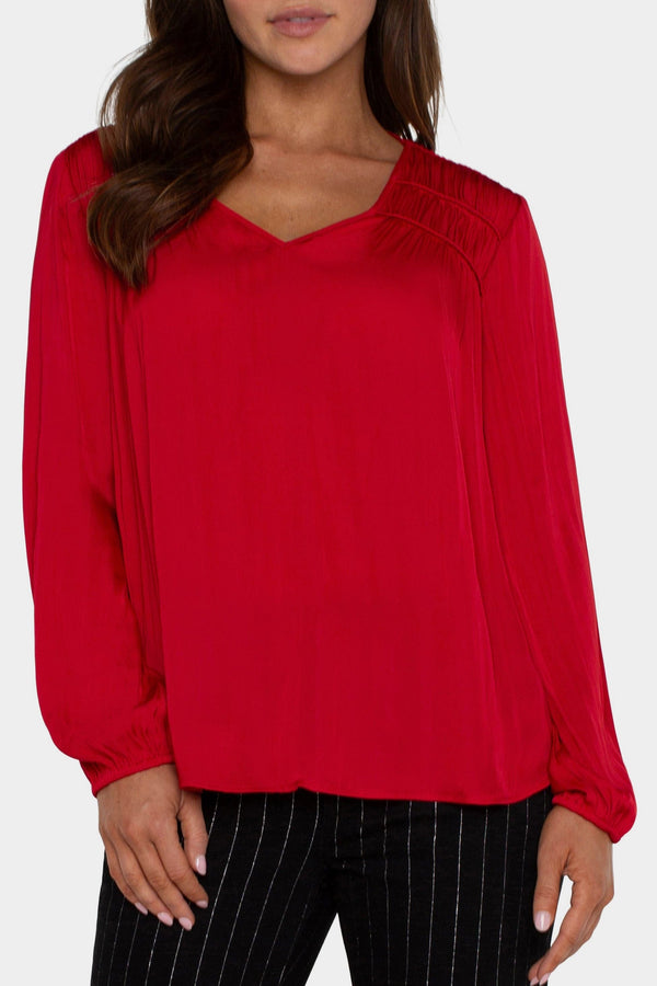 Shirred V Neck Blouse