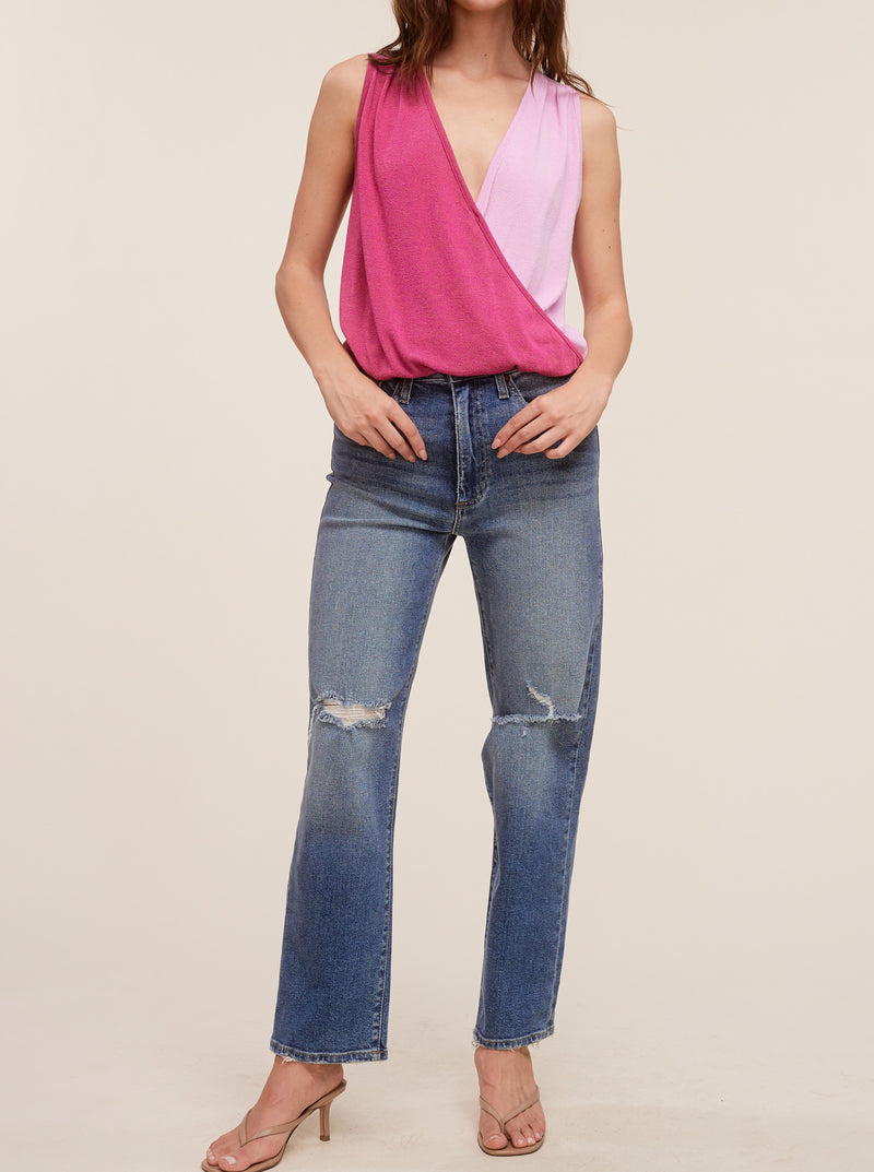 Color Block Sleeveless Top - raspberry/orchid