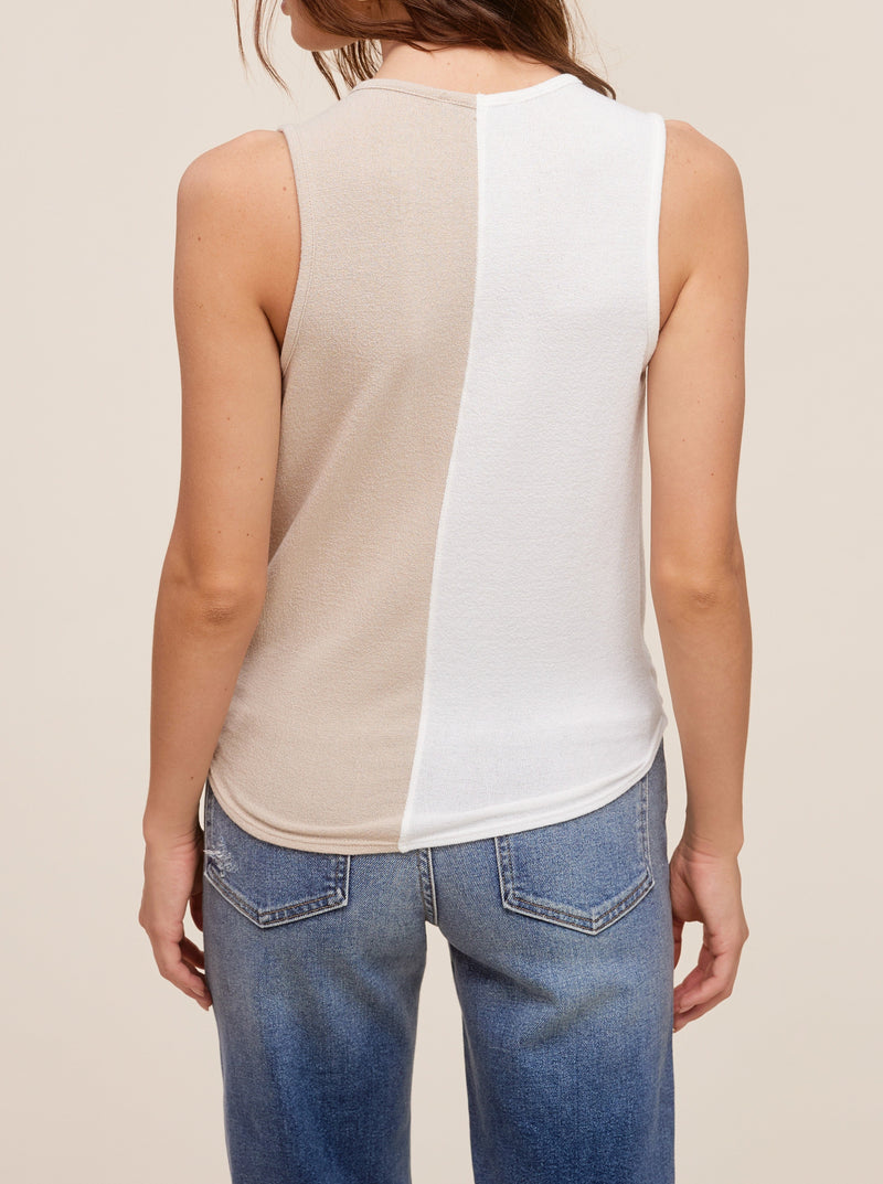 Color Block Sleeveless Top - white/taupe
