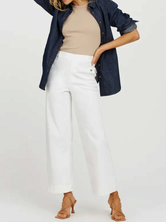 Stretch Twill Cropped Wide Leg Pant - bright white