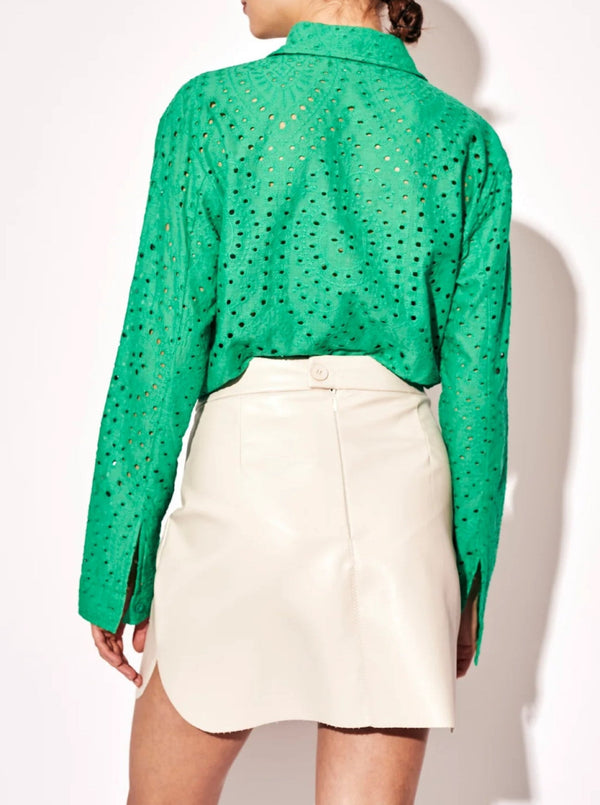 deluc alioth embroidered long sleeve shirt, collar, button front, long sleeves, parrot green