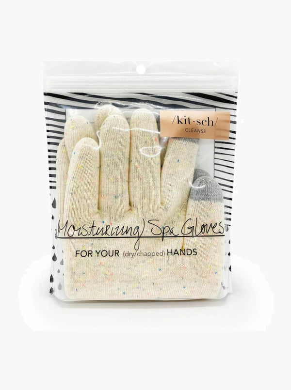 Kitsch | Moisturizing Spa Gloves, natural | front of packaging with folded gloves visible inside