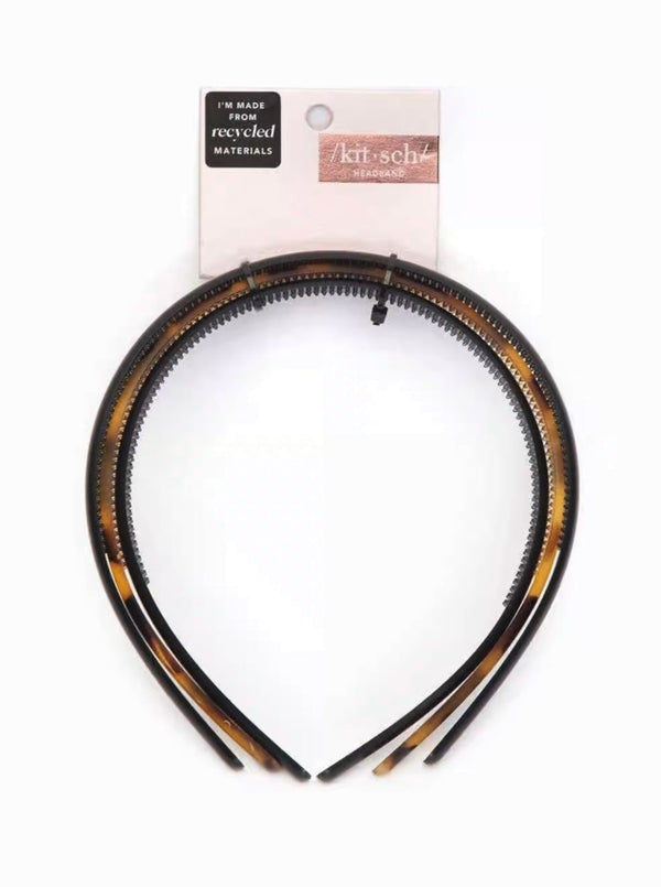 Kitsch Thin Non-Slip Headbands 3 Piece Set, black, tort