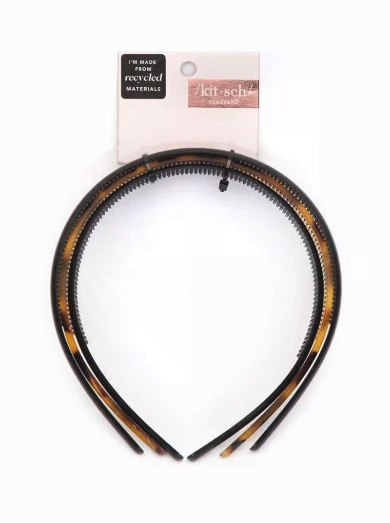 Kitsch Thin Non-Slip Headbands 3 Piece Set, black, tort