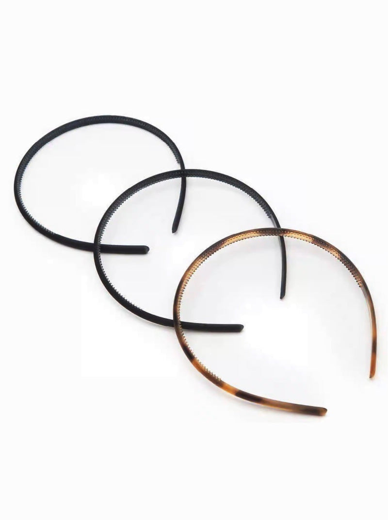 Kitsch Thin Non-Slip Headbands 3 Piece Set, black, tort