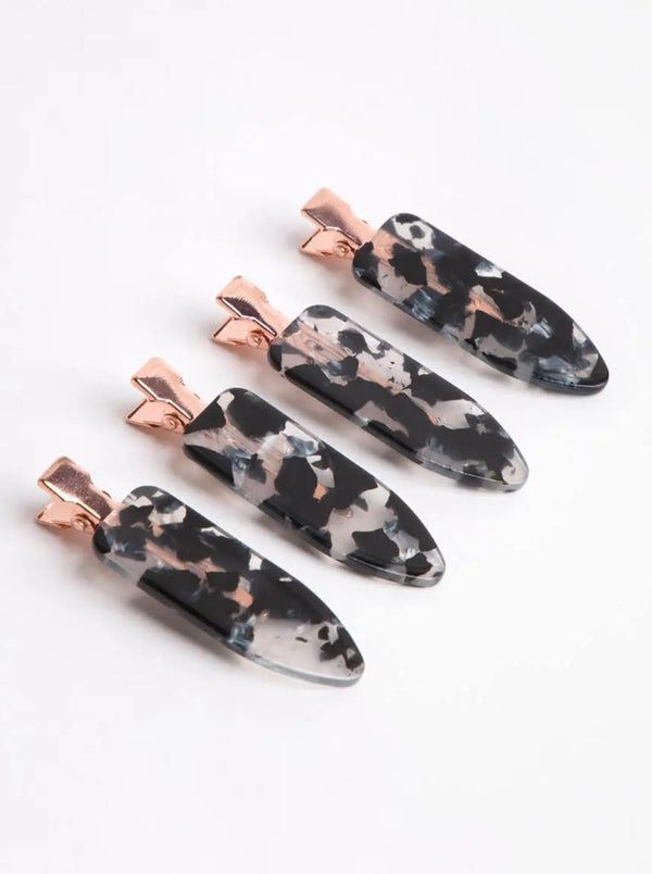 Kitsch Creaseless Clips 4 Piece Set, black terrazzo