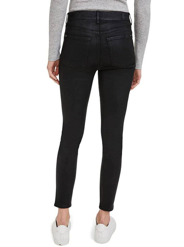 High Waist Ankle Skinny | Black Coated