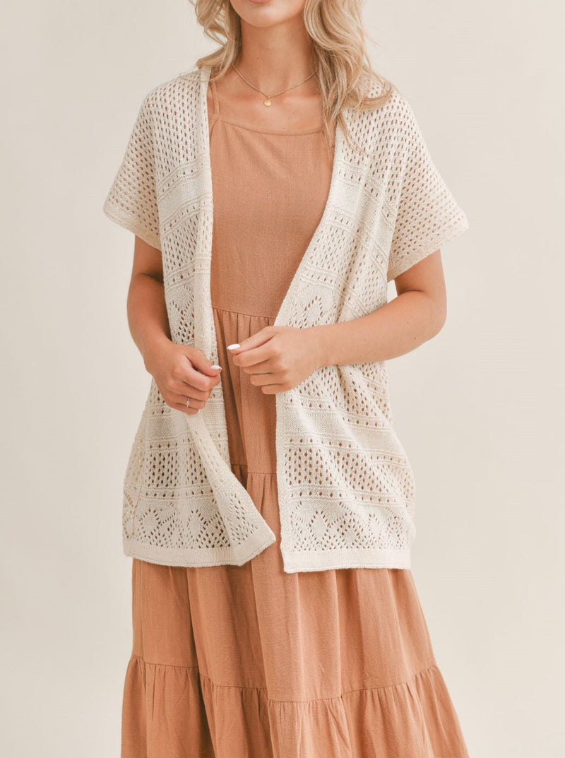sadei and sage elisabeth open front pointelle cardigan, creme