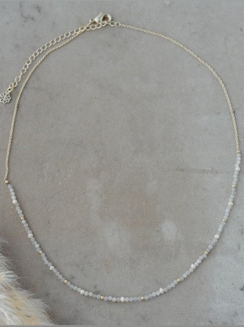 Beth Necklace, White moonstone, freshwater pearls, 10-14k gold chain