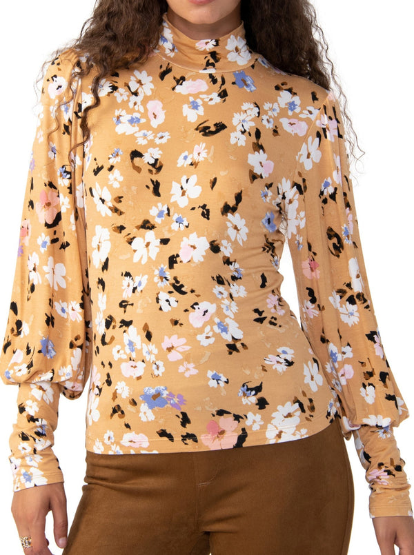 SANCTUARY Meant To Be Top, long sleeves, mock neck, cafe floral