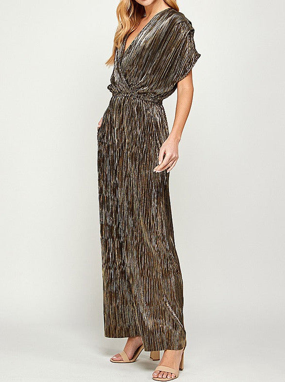 Metallic Pleats Jumpsuit