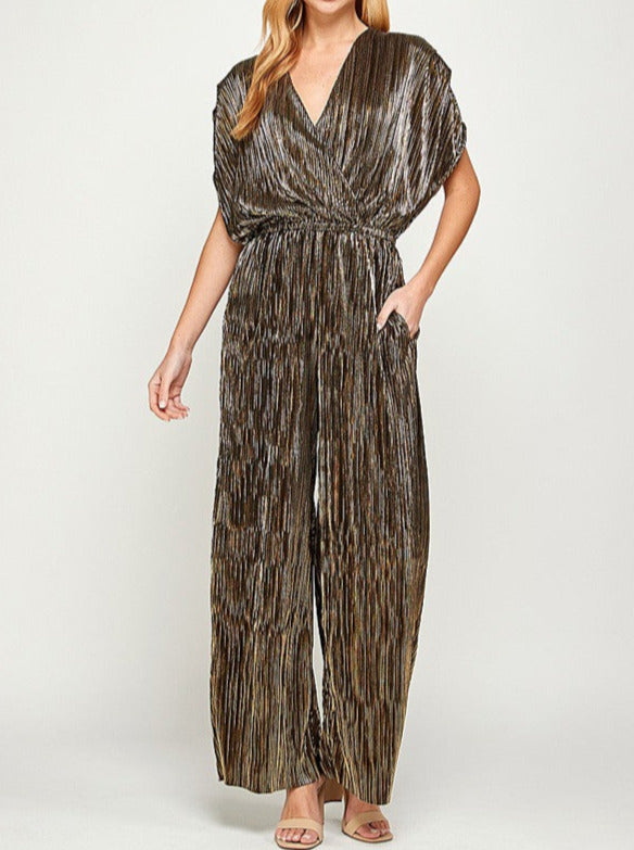 Metallic Pleats Jumpsuit