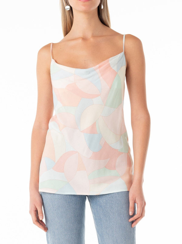 lovestitch pastel abstract print cowl neck cami top, adjustable straps, natural, mint