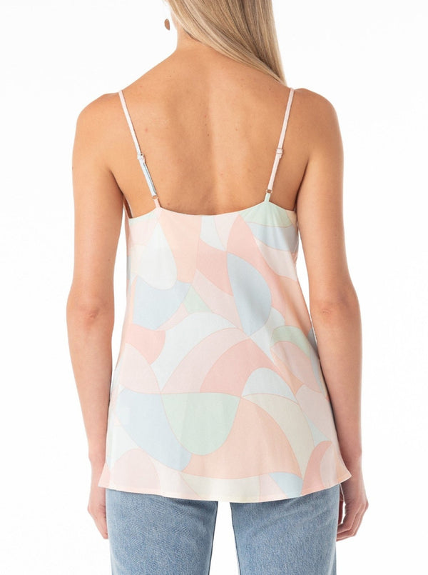 lovestitch pastel abstract print cowl neck cami top, adjustable straps, natural, mint