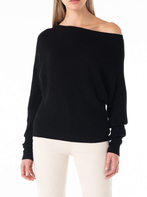 lovestitch snuggle up off the shoulder sweater, waffle knit, long sleeves, black
