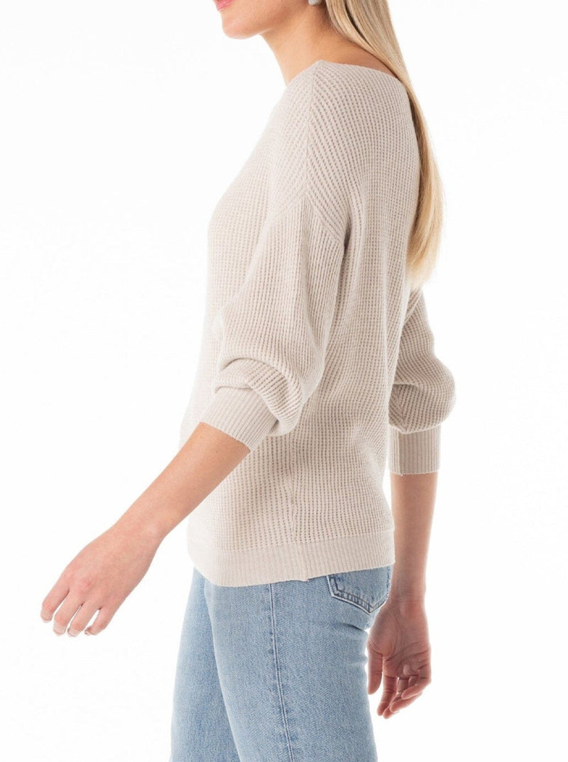 lovestitch snuggle up off the shoulder sweater, waffle knit, long sleeves, heather stone