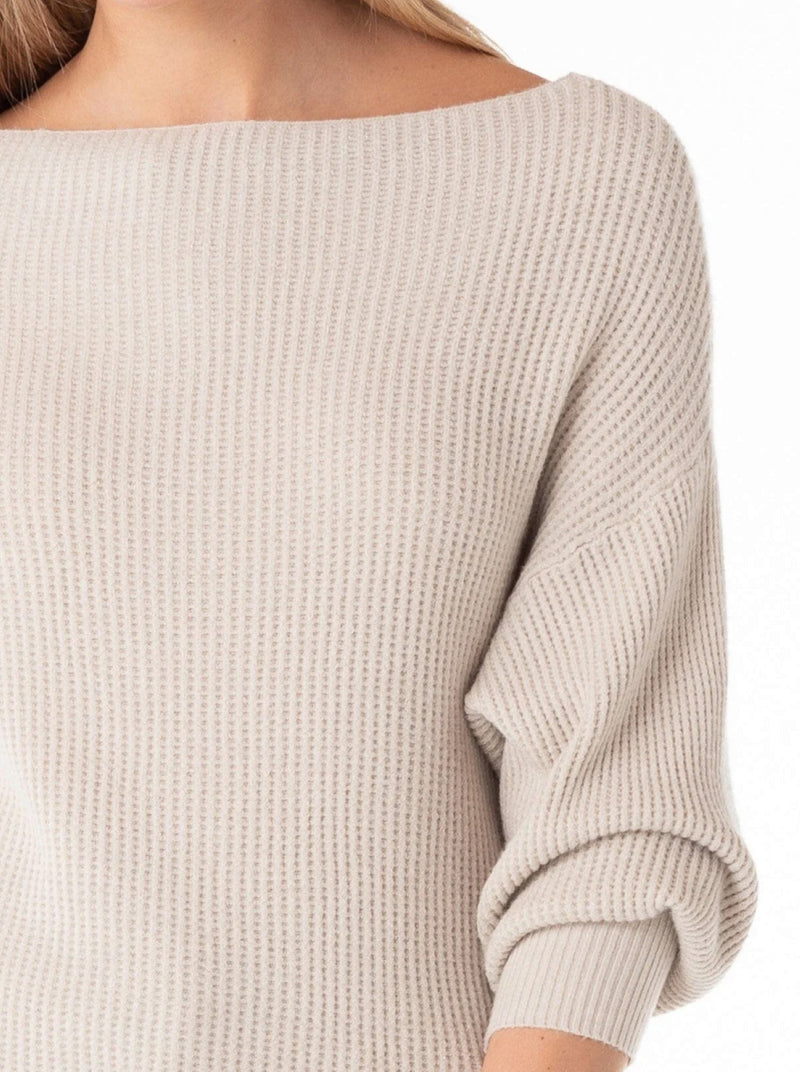 lovestitch snuggle up off the shoulder sweater, waffle knit, long sleeves, heather stone