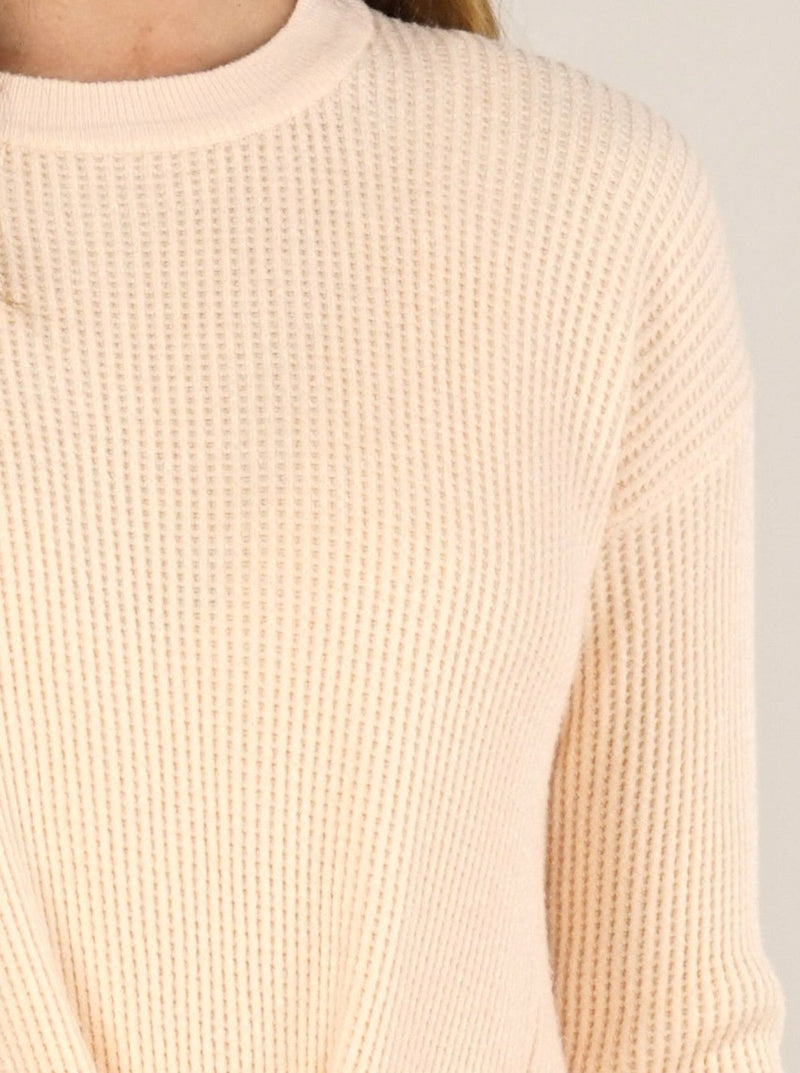 lovestitch knotted pullover sweater, crewneck, long sleeves, peach