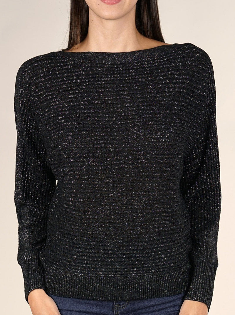 Juliet Metallic Boatneck Sweater - black/silver