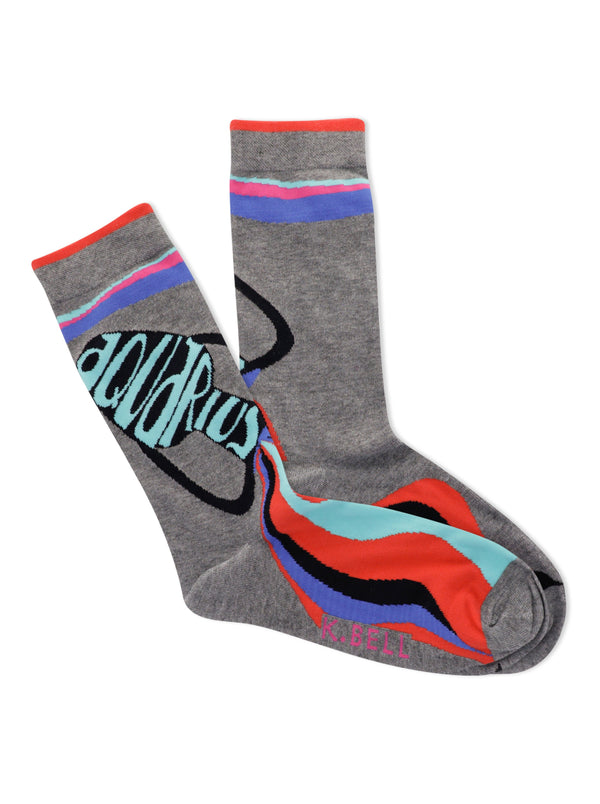 K.Bell | Aquarius Astrology Crew Sock | Side View with abstract water flowing from vase