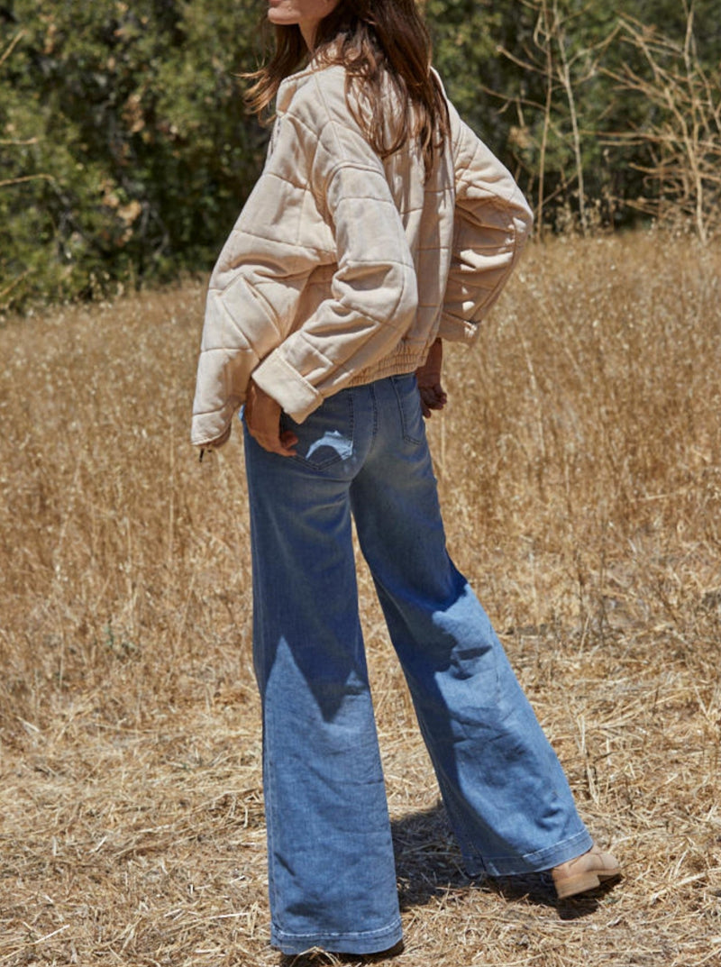 by together quilted jacket, zip front, mock neck, front pockets, sand