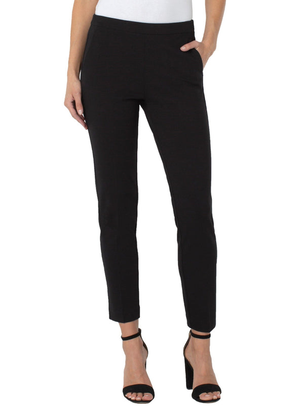 liverpool kayla pull on trouser pant, stretch ponte, front pockets, elastic waist, black