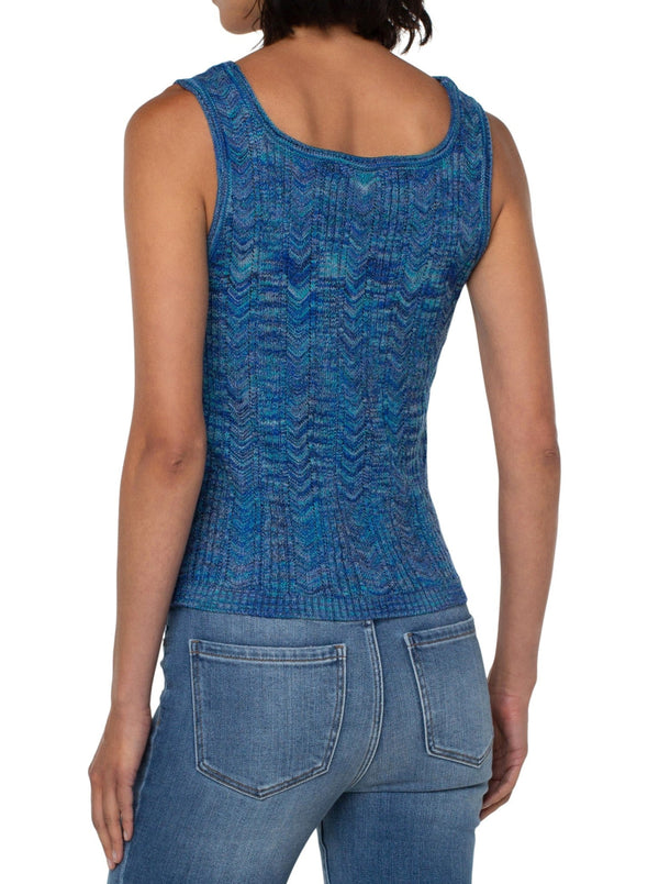 liverpool Spacedye Pointelle Sweater Top, blue, teal