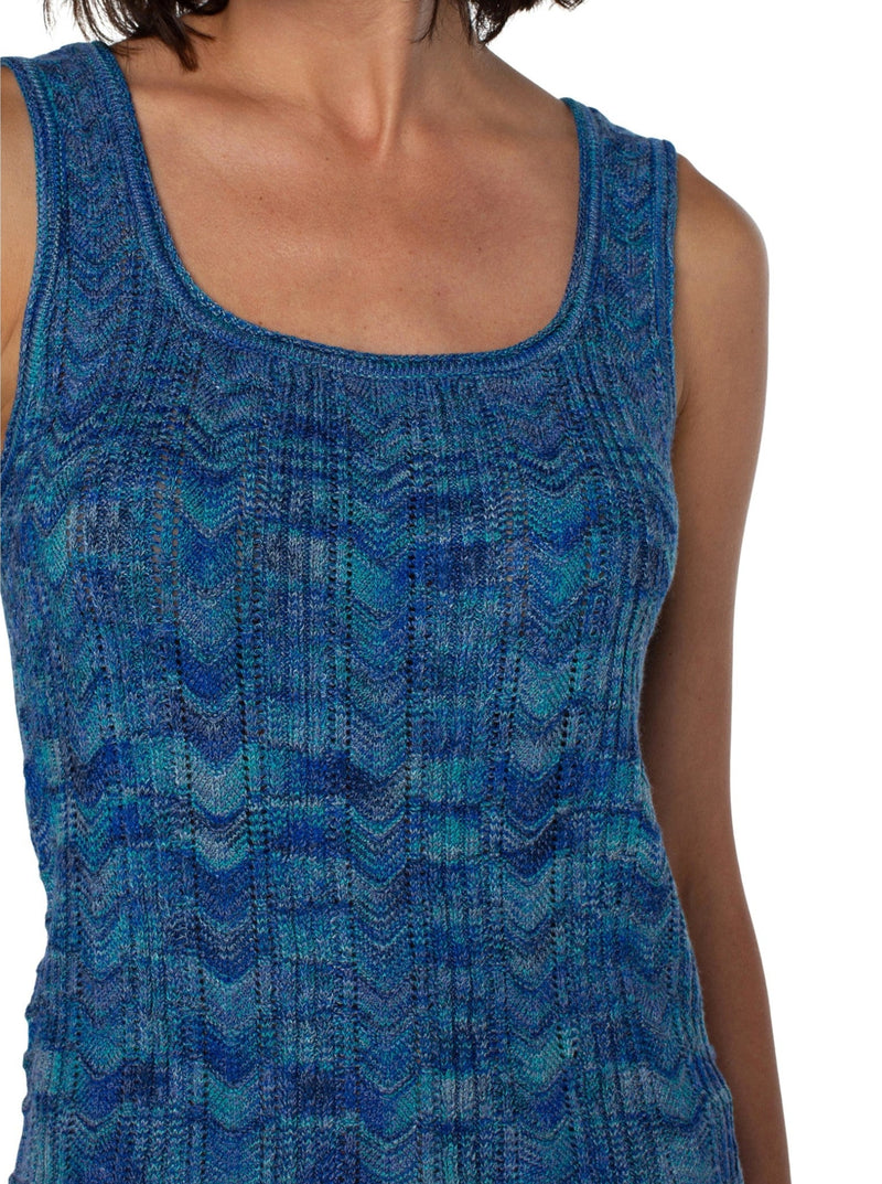 liverpool Spacedye Pointelle Sweater Top, blue, teal
