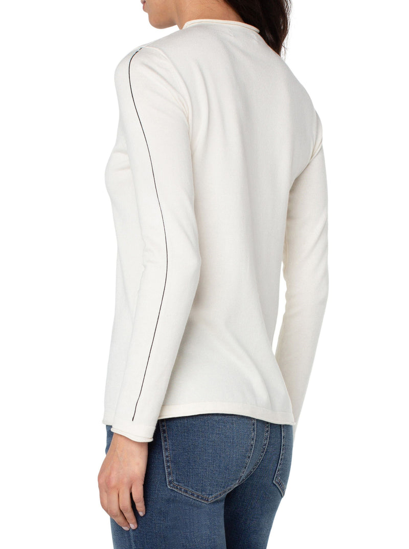 Mock Neck Rolled Hem Long Sleeve Sweater - winter white