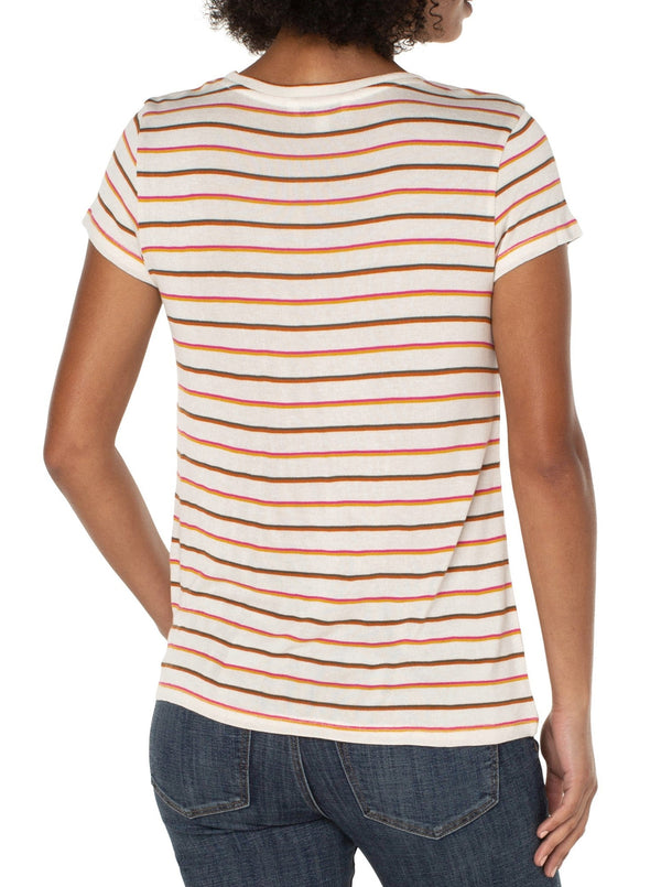 liverpool Striped Slim Fit Crew Neck Knit Tee, multi color stripe