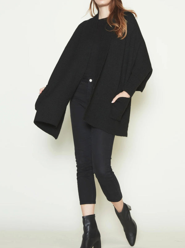 Look By M Cape Cardigan With Pockets, black