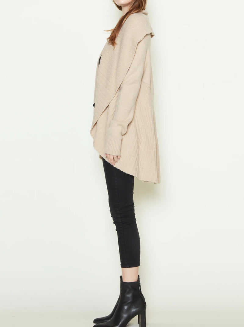 Shawl Collar Pleated Cardigan