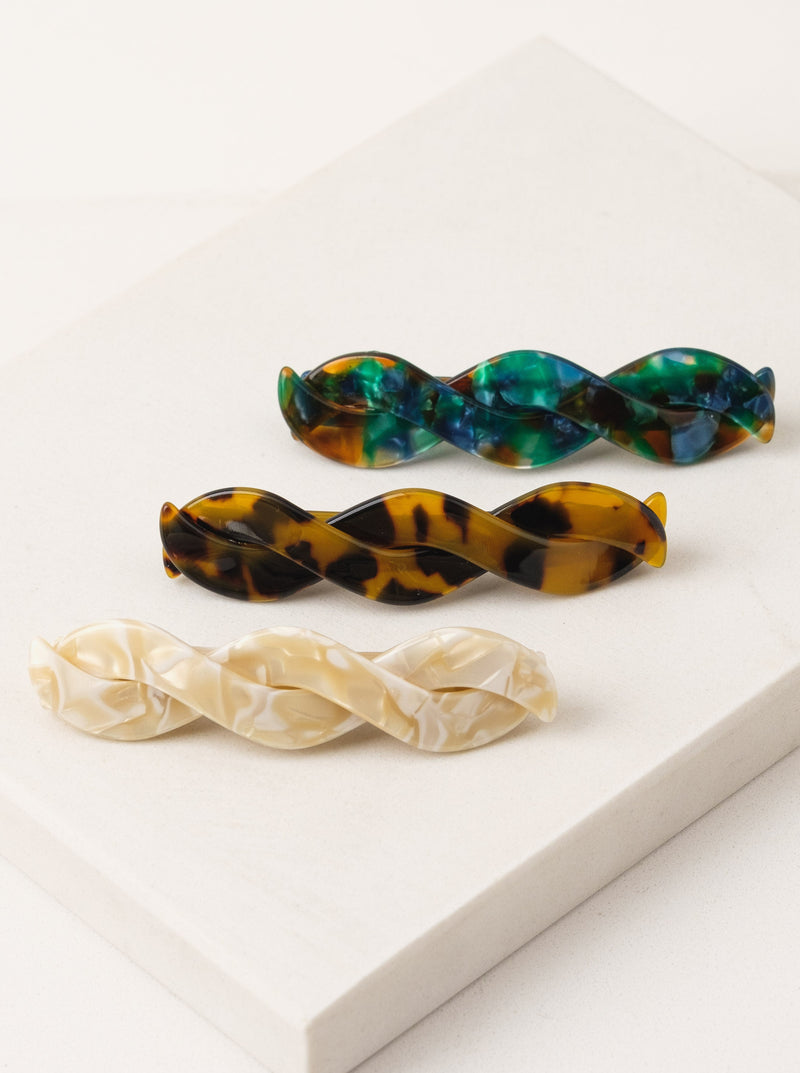 Lover's Tempo Romy Hair French Barrette, 3", ambert tort, mermaid green, cream latte