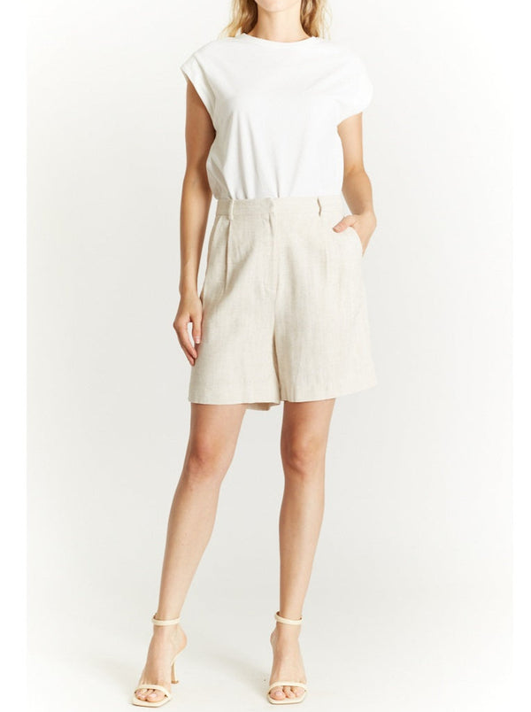 oat herringbone bermuda shorts, front pockets, cotton, linen, natural