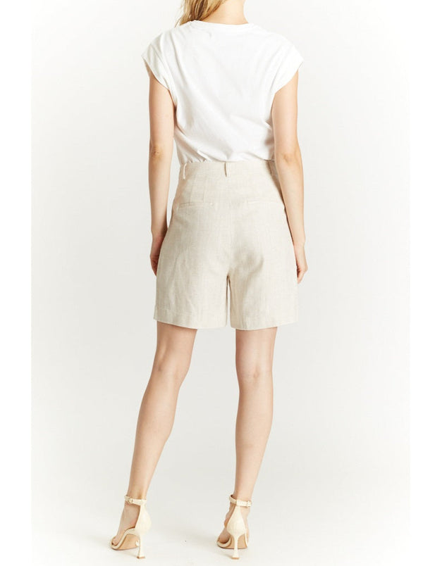oat herringbone bermuda shorts, front pockets, cotton, linen, natural