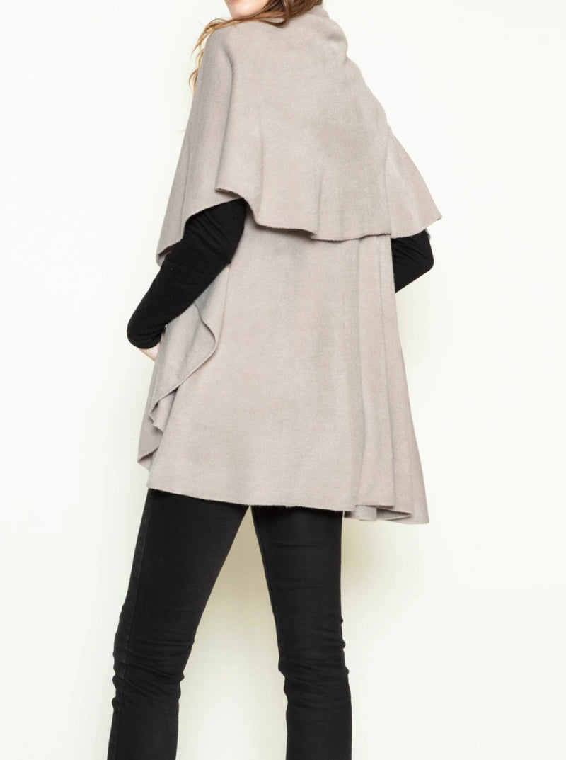 Look By M | The Convertible Shawl Vest in Grey | back view on model with long shawl collar
