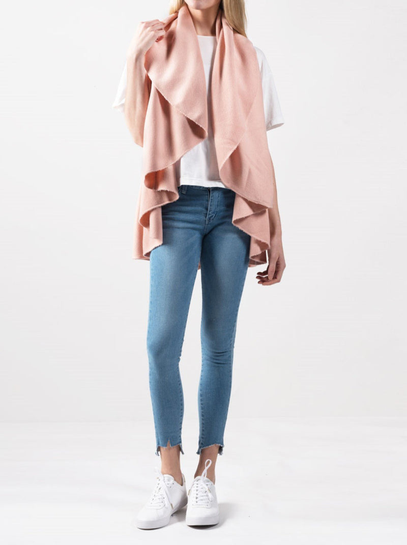 Look By M | The Convertible Shawl Vest in Blush | front vest view on model